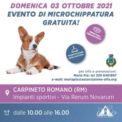 Evento di microchippatura gratuita: 03 ottobre a Carpineto Romano Evento di microchippatura gratuita: 03 ottobre a Carpineto Romano
